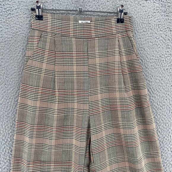 En Creme Pants Womens Small Ivory Houndstooth Plaid Wide Leg Pleated Office NWT - Picture 2 of 14